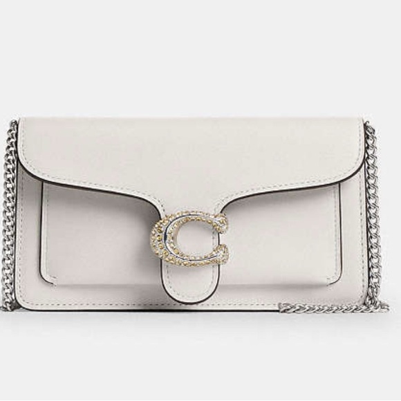 NWT Coach CX245 Tabby Chain Clutch Bag With Pave Crystals Chalk - Picture 1 of 10